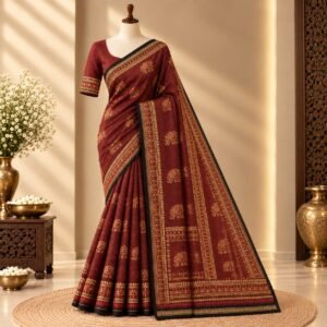 Marroon mangalgiri saree with elephant design