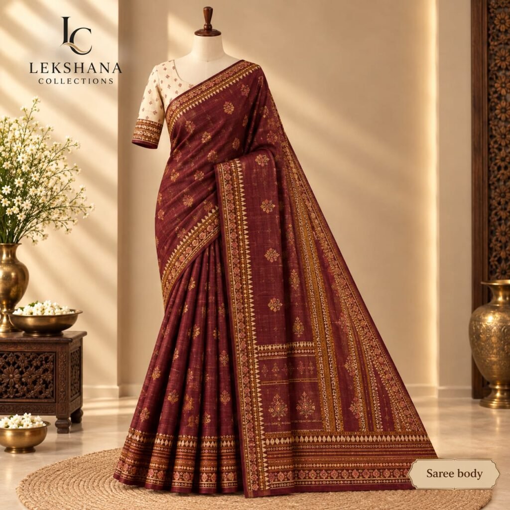 Maroon Mangalgiri saree